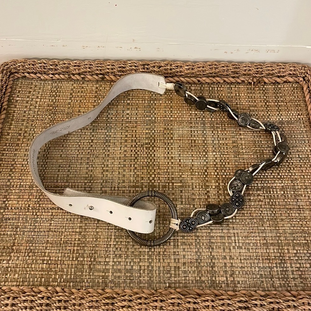 Antoniazzi Firenze Vintage Italian White Leather and Metal Belt, Size M